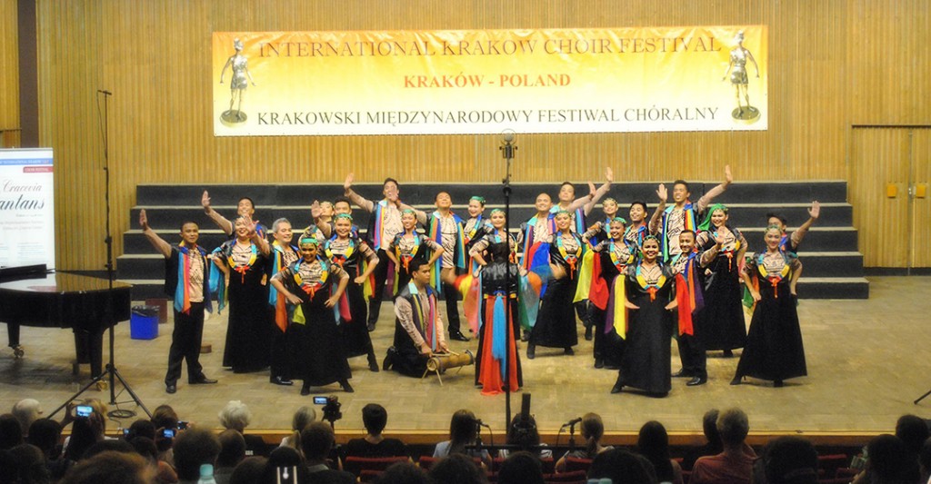 The UP Concert Chorus, led by Artistic Director/Conductor Prof. Janet Sabas Aracama, the only Asian choir that participated in the 6th International Krakow Choir Festival, won the Grand Prix for being the best choir in the festival, alongside winning 1st Prize in Category A (Mixed Choirs) and 2nd Prize in Category F (Folk, Popular, and Gospel) in the said competition. (Photo courtesy of the UP Concert Chorus)