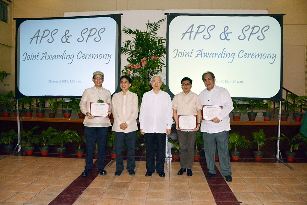 Artist III recipients: Tolentino, Flores and Dalisay with Chancellor Tan and Pres. Pascual.