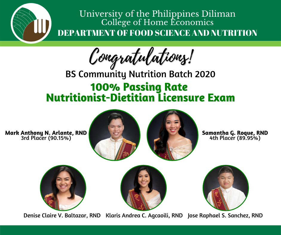 UPD gets 100 in nutritionistdietitian boards University of the