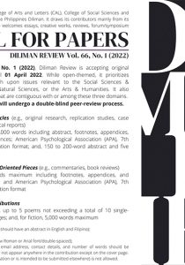 Call for Papers: Diliman Review Vol. 6, No.1 (2022)