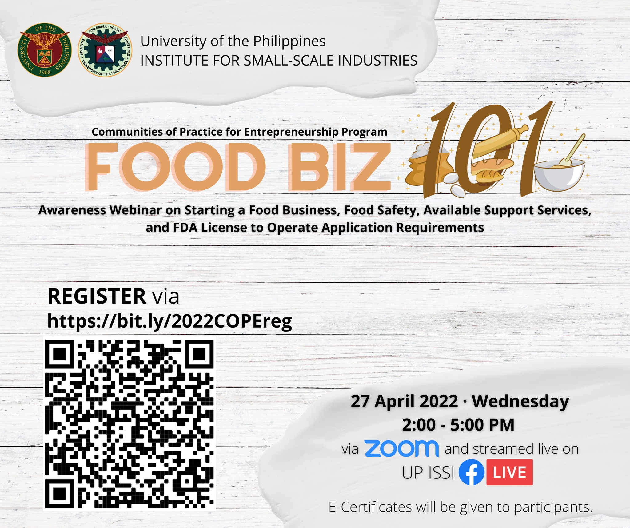 Food Biz 101: Awareness Webinar on Starting a Food Business, Food Safety, Available Support Services, and FDA License to Operate Application Requirements