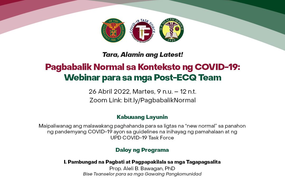 Pagbabalik Normal sa Konteksto ng COVID-19: Webinar para sa mga Post-ECQ Team