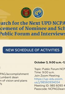 2022 Search for the Next UPD NCPAG Dean: Announcement of Nominee and Schedule of Public Forum and Interviews