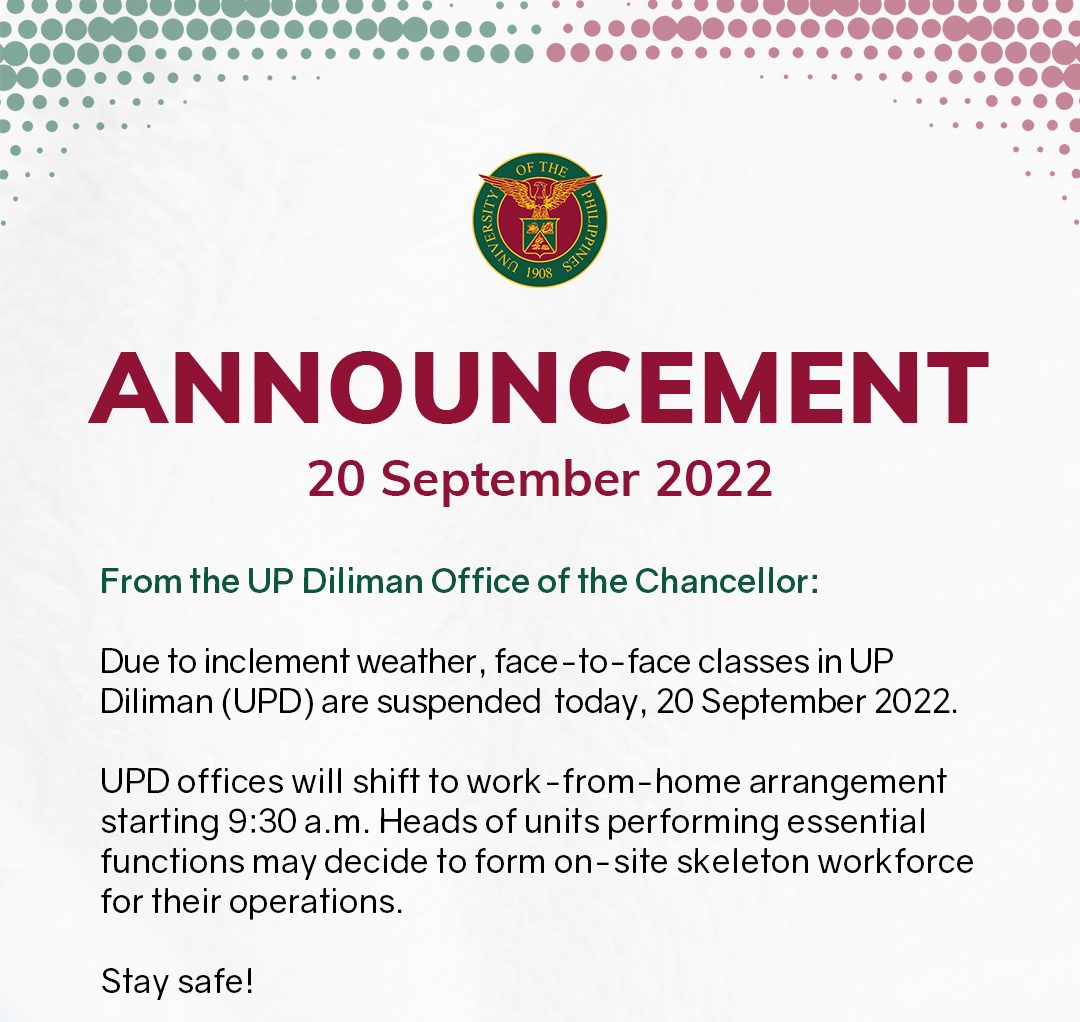 UP Diliman Advisory on Suspension of Work and Classes (20 September