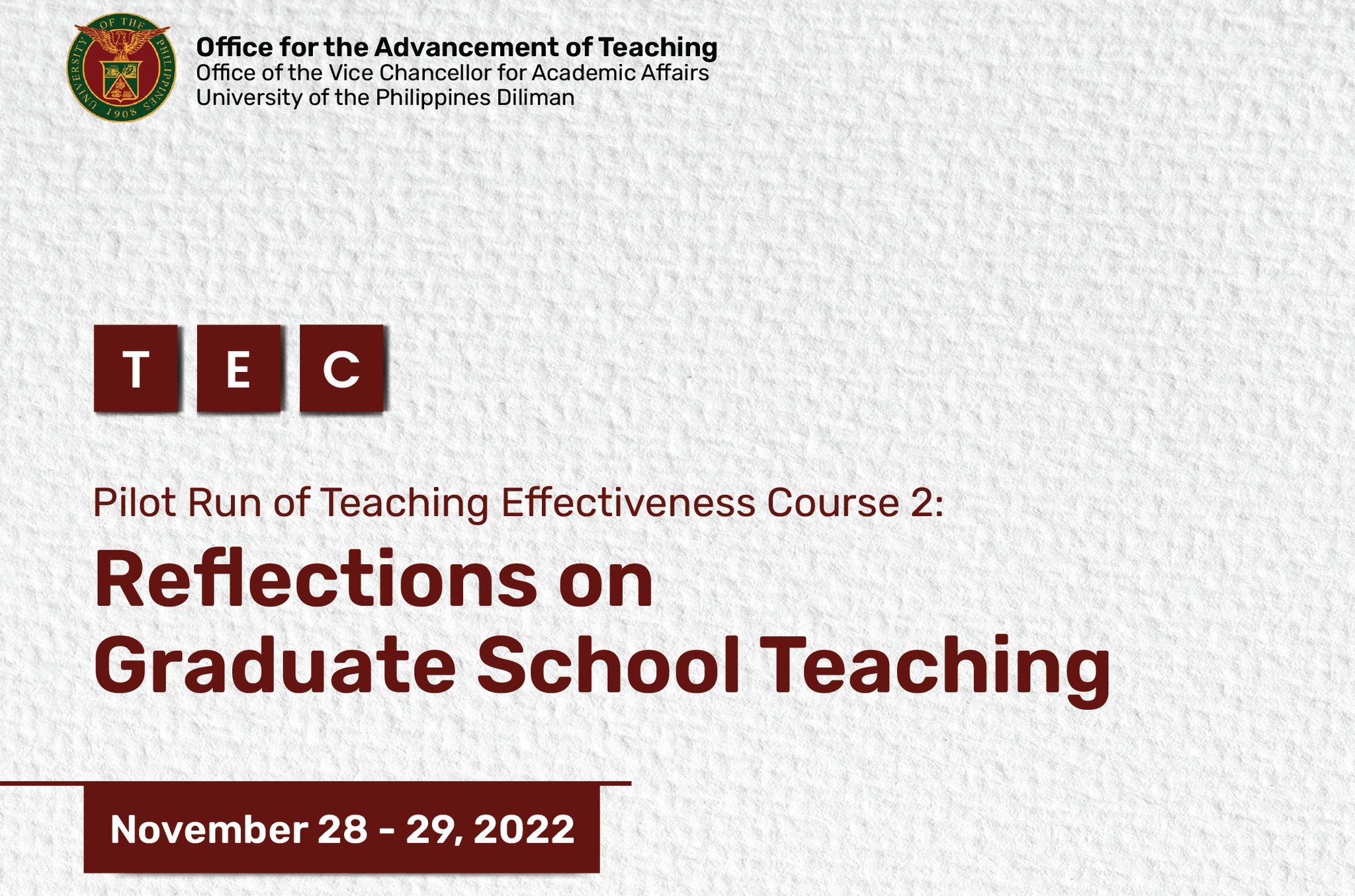 Teaching Effectiveness Course 2: Reflections on Graduate School Teaching