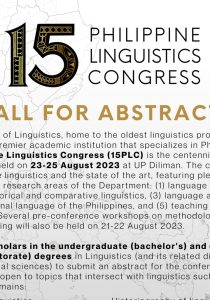 Call for Abstracts: 15th Philippine Linguistics Congress