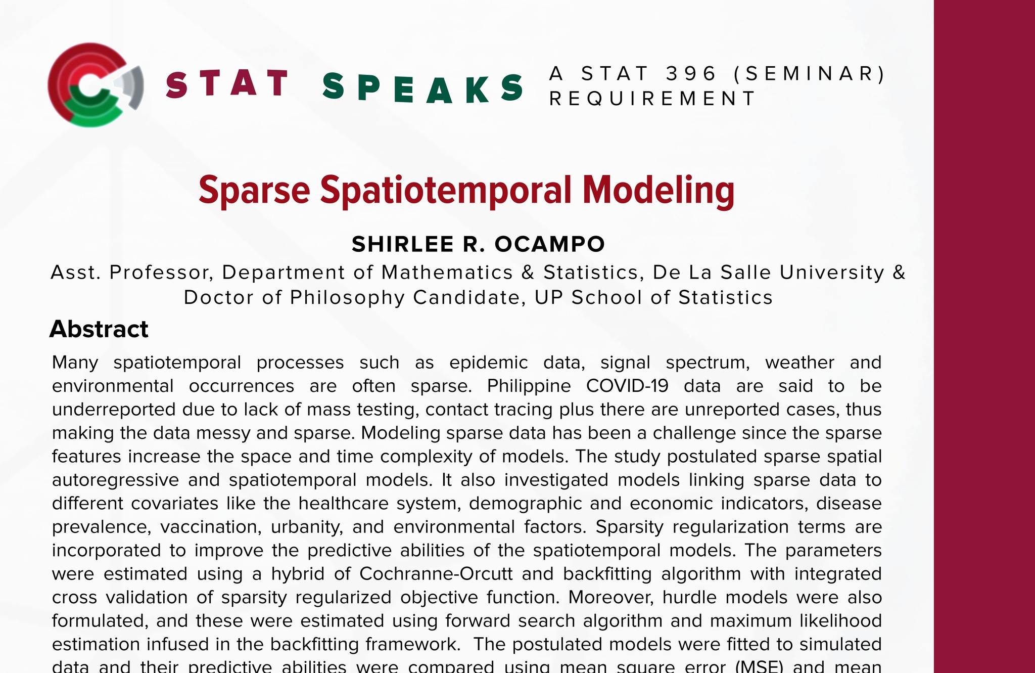 Stat Speaks: Sparse Spatiotemporal Modeling