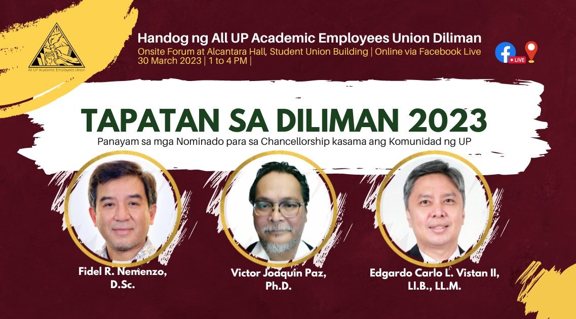 Tapatan sa Diliman 2023: Panayam sa mga Nominado para sa Chancellorship Kasama ang Komunidad ng UP