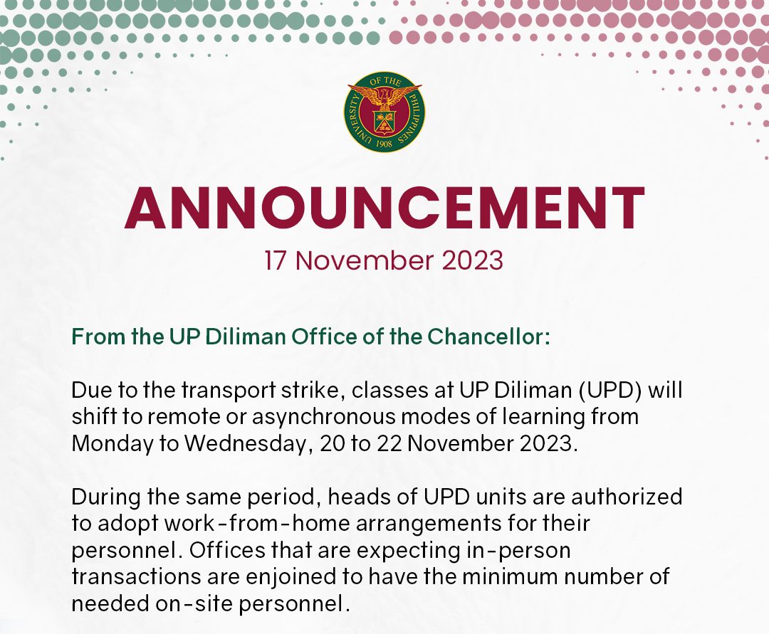 Memorandum No. ECLV-23-003: Suspension of Classes for the Alternative  Classroom Learning Experience 2023 - University of the Philippines Diliman