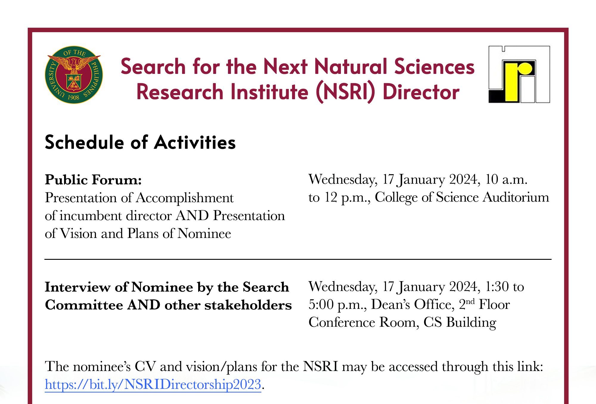 Public Forum: Search for the Next Director of the Natural Sciences Research Institute