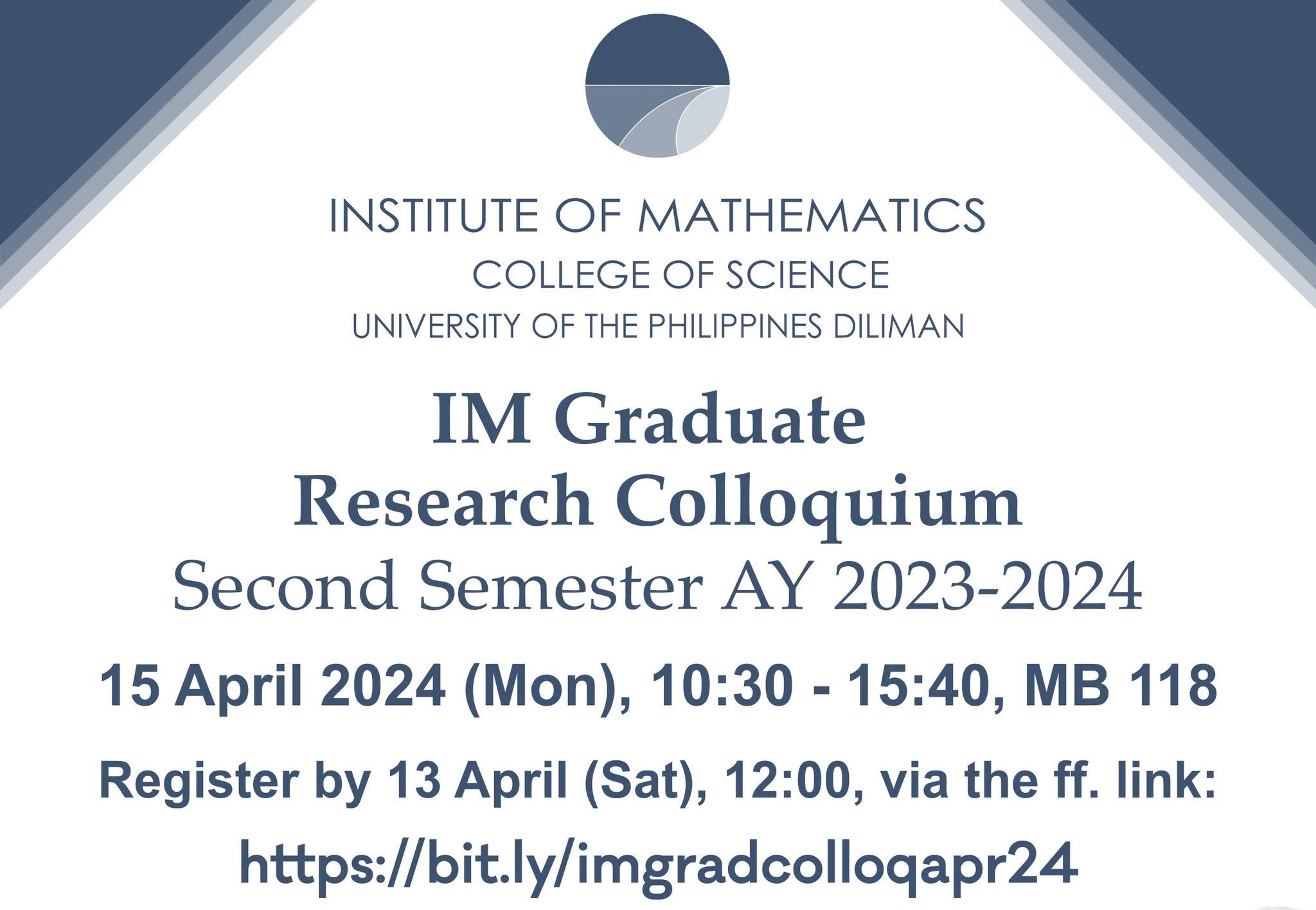 UPD Institute of Mathematics Graduate Research Colloquium