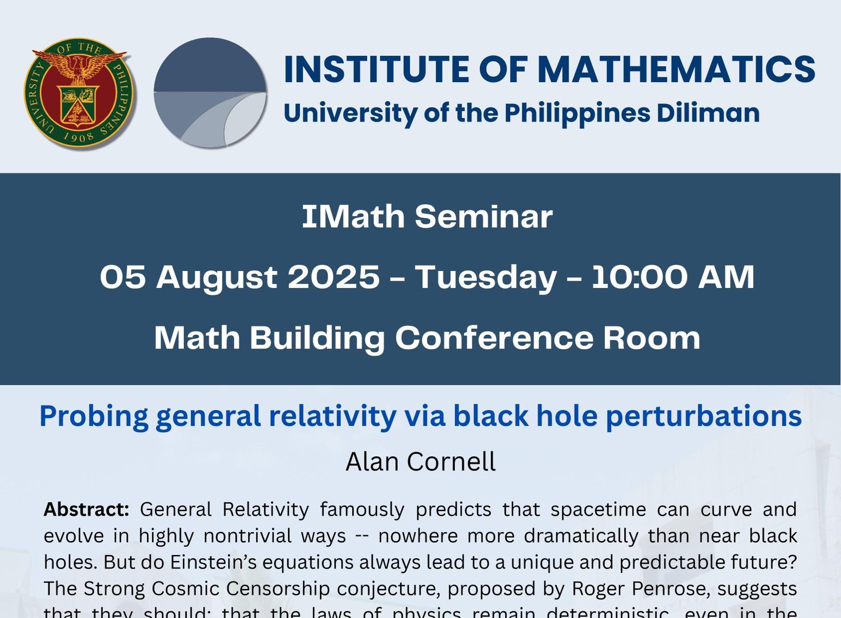IMath Seminar: Probing General Relativity via Black Hole Perturbations