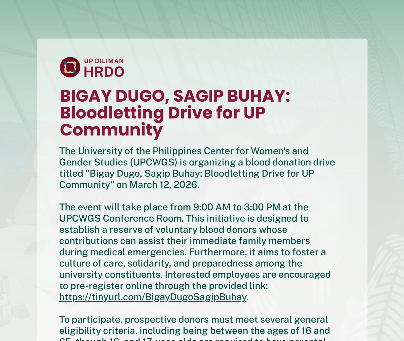 Bigay Dugo, Sagip Buhay: Bloodletting Drive for UP Community